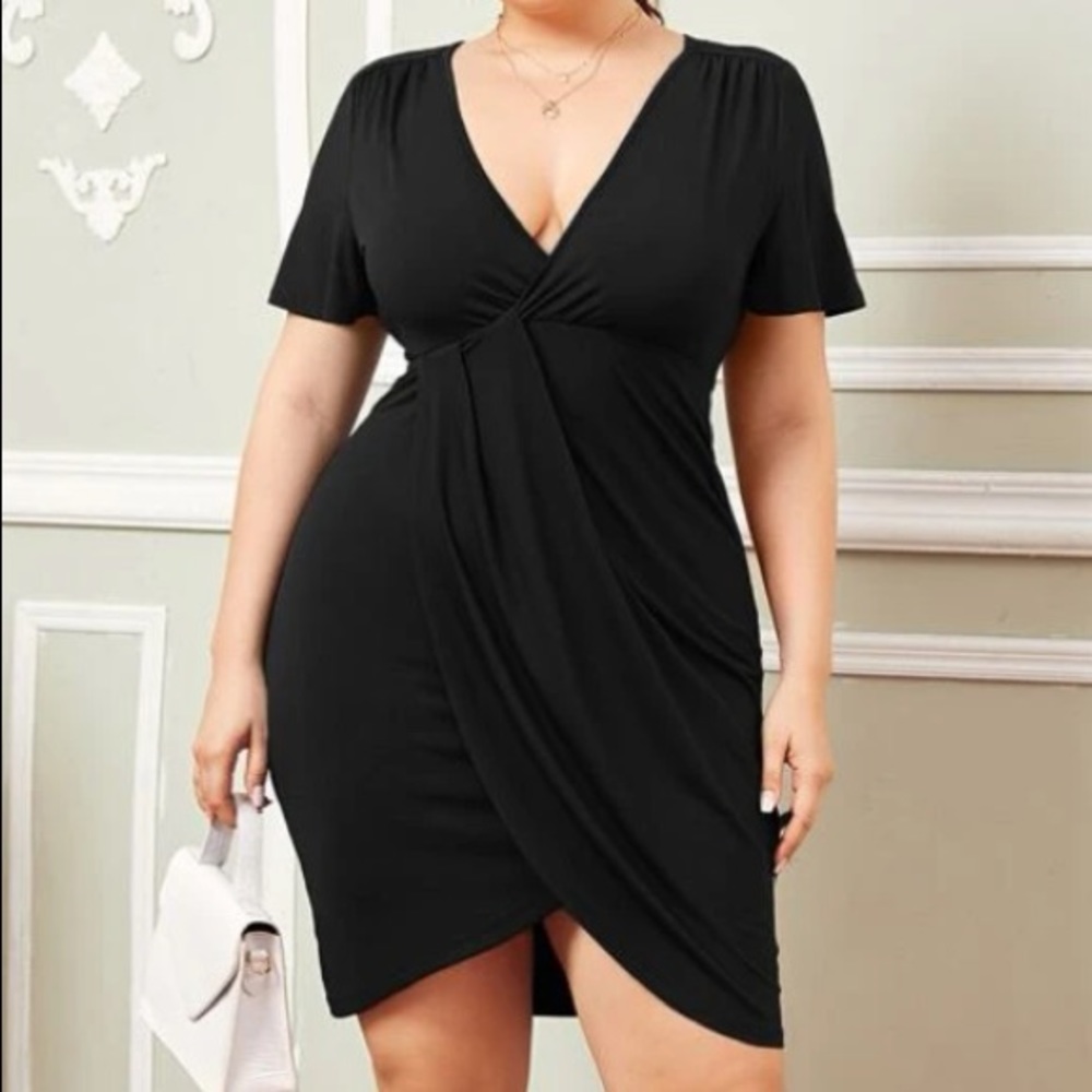 Plus butterfly sleeve draped front dresses